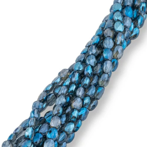 6x8mm Blue AB Flat Oval Faceted Crystal Beads