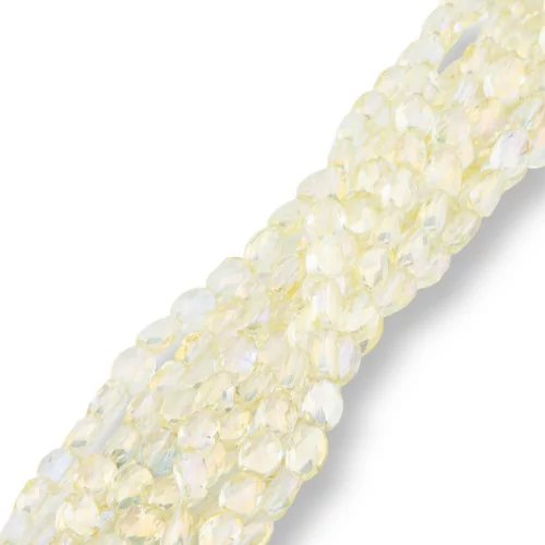 6x8mm Light Yellow Flat Oval Faceted Crystal Beads