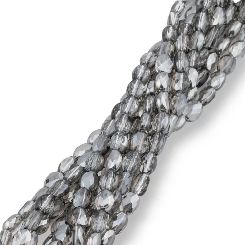 6x8mm Grey Faceted Flat Oval Crystal Beads