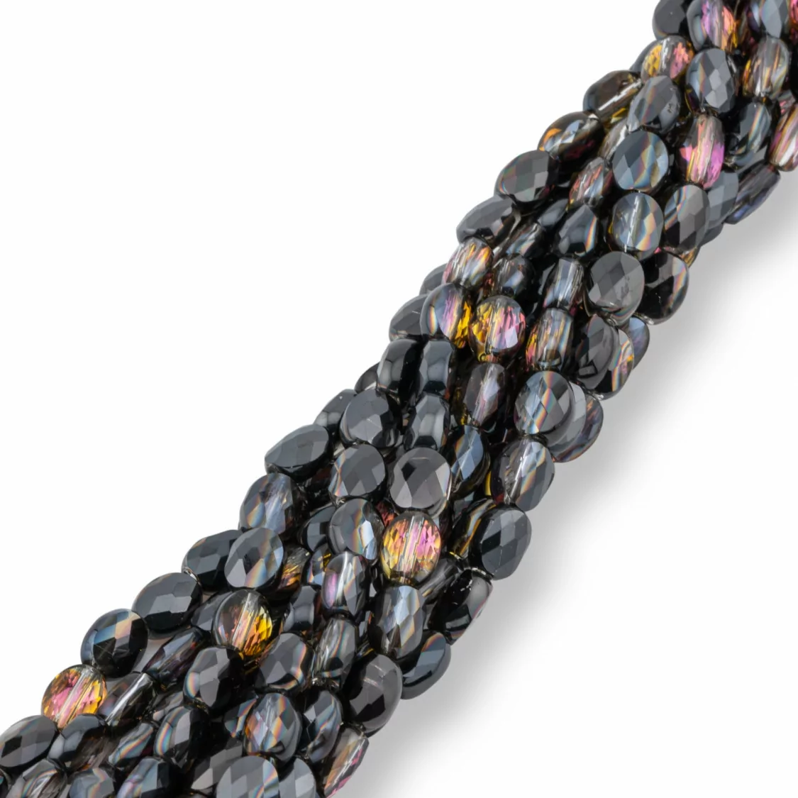 Perline Di Cristalli Ovale Piatto Sfaccettato 6x8mm Nero AB-CRISTALLI A FILO | Worldofjewel.com