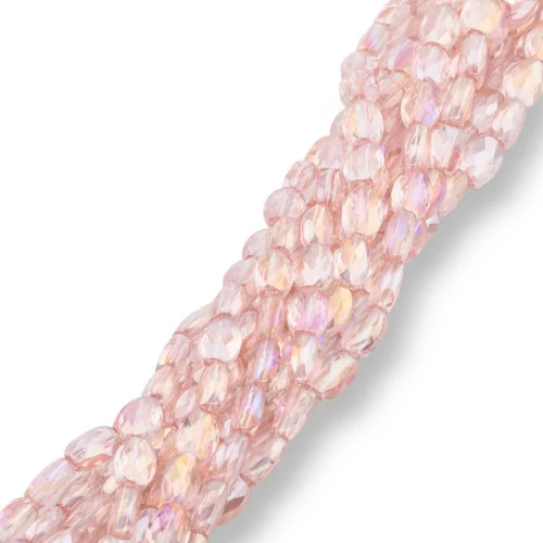 6x8mm Pink Faceted Flat Oval Crystal Beads