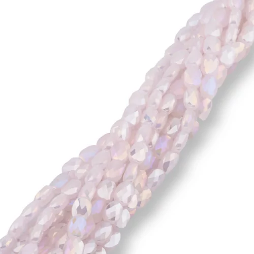 6x8mm Full Pink Faceted Flat Oval Crystal Beads