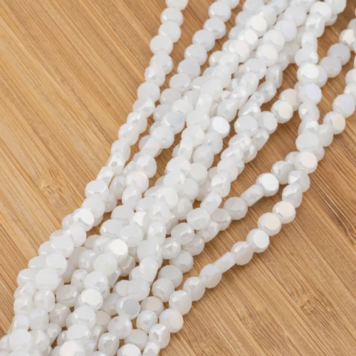 6mm White Faceted Flat Round Crystal Beads