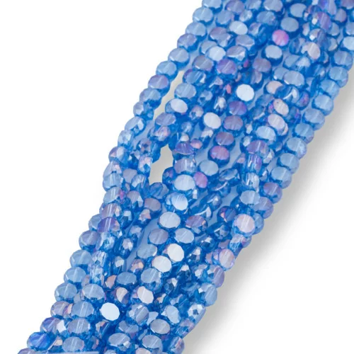 6mm Blue Faceted Flat Round Crystal Beads