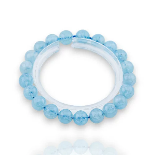 Bracelet rond lisse au lait aigue-marine (ZSS) 9 mm