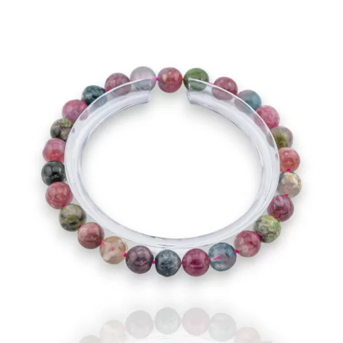 Bracelet Tourmaline Multicolore Brut Rond Lisse (ZWA) 07mm