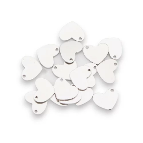 Bollatine Charms aus 925er Silber, Herz, 8 x 0,8 mm, 5 g, 17 Stück, ungefähr rhodiniert