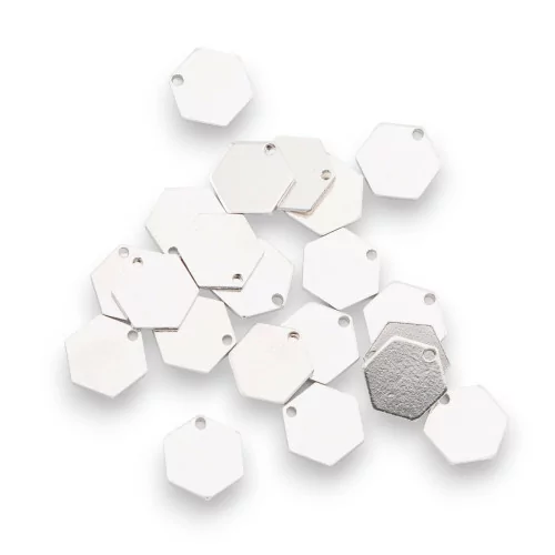 Bollatine Charms 925 Silver Hexagon 6x0.7mm 5gr 20pcs Approx Rhodium Plated