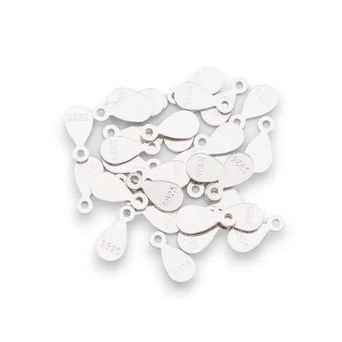 Bollatine Charms 925 Silver Drops 4x8x0.50mm 5gr 50pcs Approx. Rhodium Plated