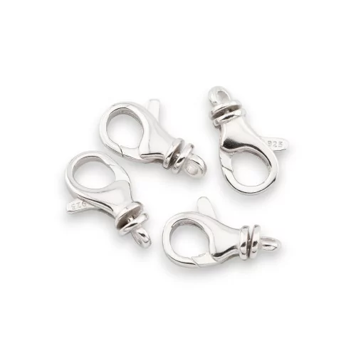 925 Silver Snap Hook Clasp 10x16mm 4pcs Rhodium Plated