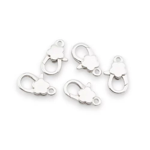 Fermoir Mousqueton Fleur en Argent 925 8x13mm 5pcs Plaqué Rhodium