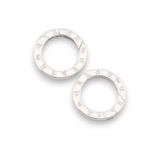 Fermoir Argent 925 Mousqueton Rond Signes Zoodiaques 17x2mm 2pcs Plaqué Rhodium