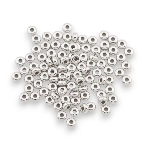 Cuentas espaciadoras de componentes de plata 925 Rondelle Donut 3,4x1,6 mm, 5 g, 90 piezas aproximadamente chapadas en rodio