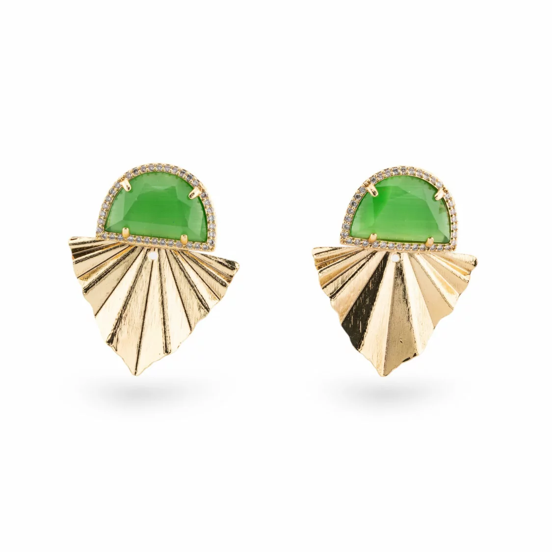 Orecchini Perno Di Bronzo Con Occhio Di Gatto 30x36mm Dorato Verde Chiaro-ORECCHINI HOT PICKS | Worldofjewel.com