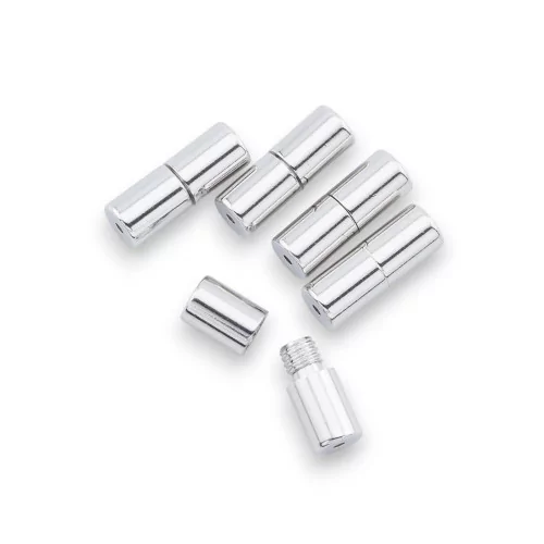 925 Silver Screw Closure Cylinder 4x11mm 5pcs Rhodium Plated