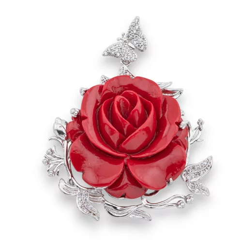 Pendentif Argent 925 Pendentif 46x50mm 1pc Rouge