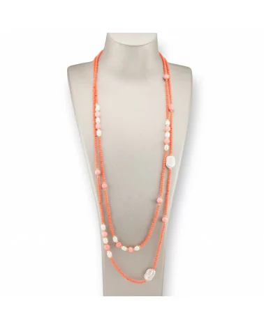 Collana Bijoux Charlestone Di Cristalli CZ Con Pietre Dure E Perle Di Fiume Con Ematite 160cm Arancio-DESIGN ITALY | Worldofjewel.com