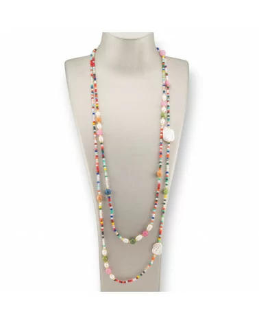 Collana Bijoux Charlestone Di Cristalli CZ Con Pietre Dure E Perle Di Fiume Con Ematite 160cm Multicolor-DESIGN ITALY | Worldofjewel.com