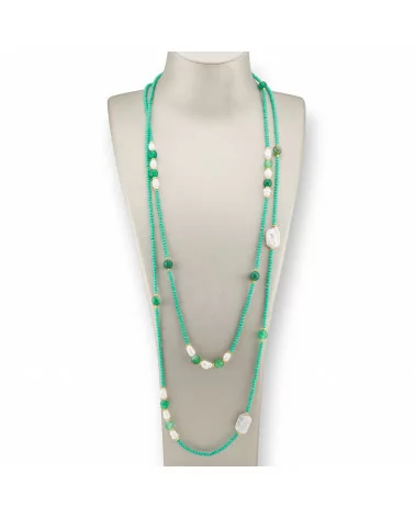 Collana Bijoux Charlestone Di Cristalli CZ Con Pietre Dure E Perle Di Fiume Con Ematite 160cm Verde-DESIGN ITALY | Worldofjewel.com