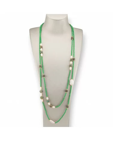 Collana Bijoux Charlestone Di Cristalli CZ Con Pietre Dure E Perle Di Fiume Con Ematite 160cm Verde Prato-DESIGN ITALY | Worldofjewel.com