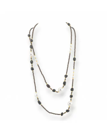 Collana Bijoux Charlestone Di Cristalli CZ Con Pietre Dure E Perle Di Maiorca Con Ematite 120cm Nero-DESIGN ITALY | Worldofjewel.com