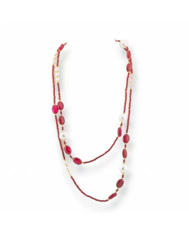 Collana Bijoux Charlestone Di Cristalli CZ Con Pietre Dure E Perle Di Maiorca Con Ematite 120cm Rosso-DESIGN ITALY | Worldofjewel.com