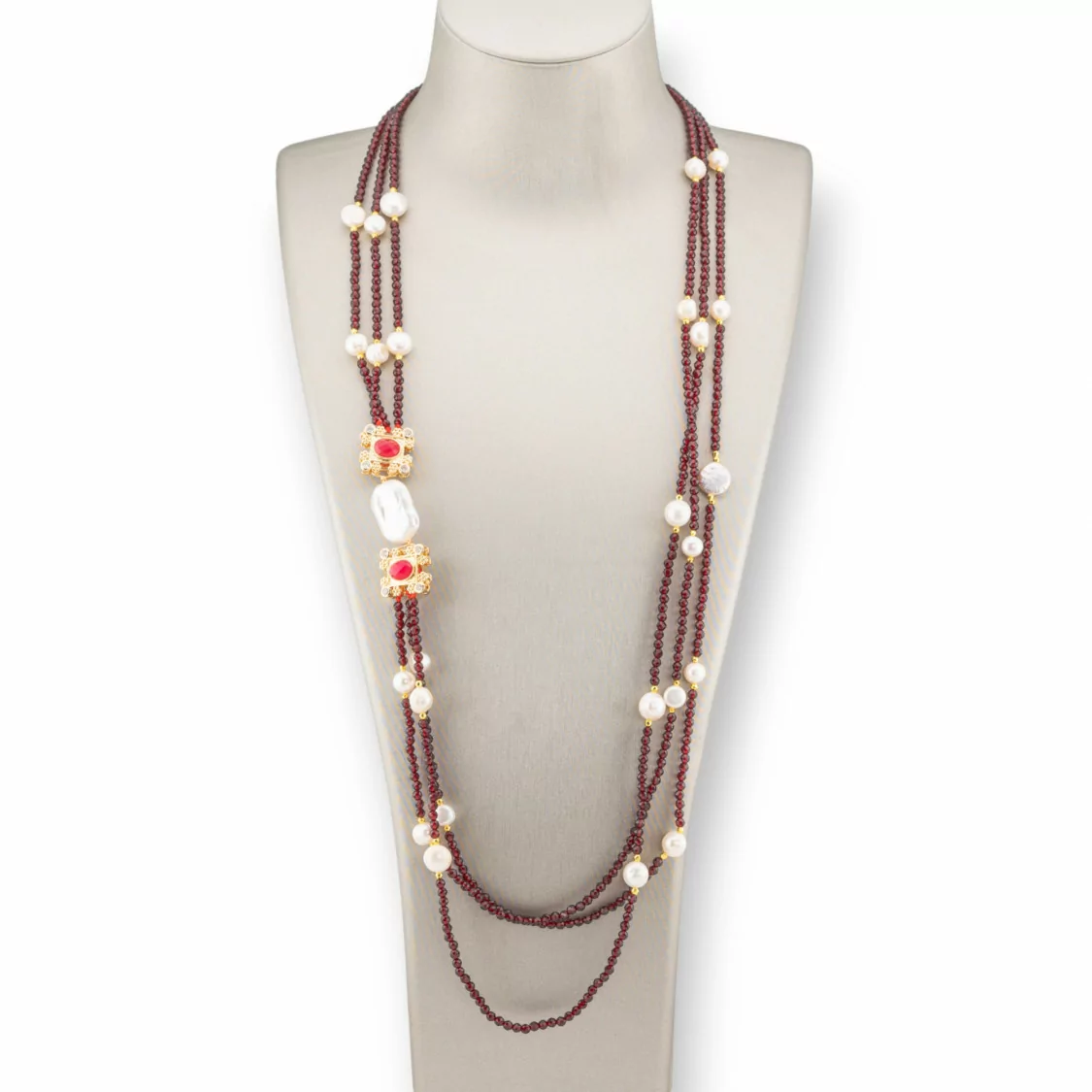 Collana Bijoux Charlestone Di Perle Di Fiume E Cristalli Con Elementi Di Bronzo 90cm Bordeaux-DESIGN ITALY | Worldofjewel.com