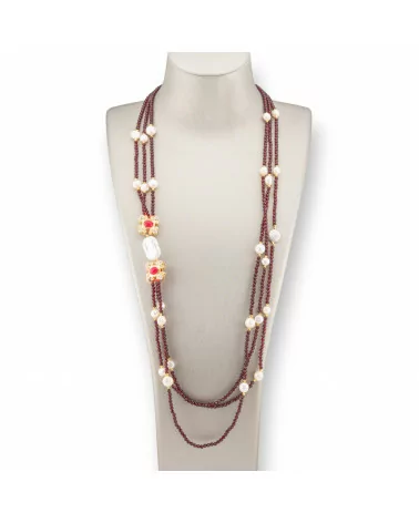 Collana Bijoux Charlestone Di Perle Di Fiume E Cristalli Con Elementi Di Bronzo 90cm Bordeaux-DESIGN ITALY | Worldofjewel.com