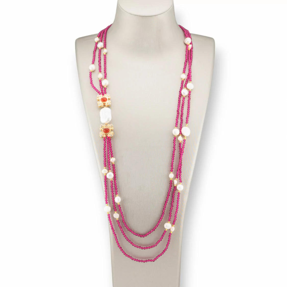 Collana Bijoux Charlestone Di Perle Di Fiume E Cristalli Con Elementi Di Bronzo 90cm Ruby-DESIGN ITALY | Worldofjewel.com