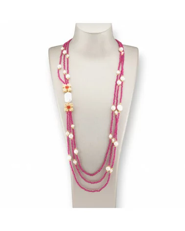 Collana Bijoux Charlestone Di Perle Di Fiume E Cristalli Con Elementi Di Bronzo 90cm Ruby-DESIGN ITALY | Worldofjewel.com