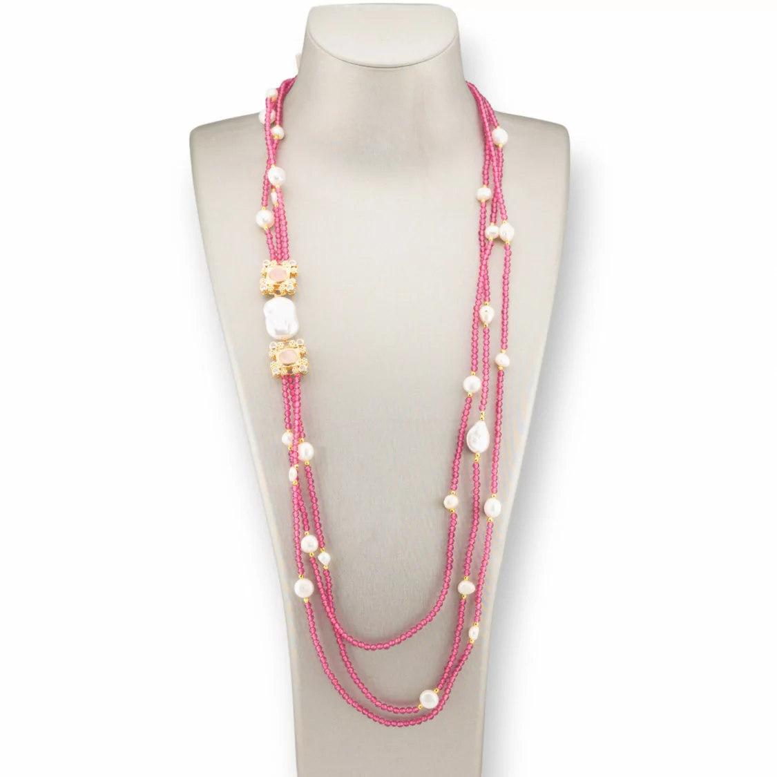 Collana Bijoux Charlestone Di Perle Di Fiume E Cristalli Con Elementi Di Bronzo 90cm Ruby Light-DESIGN ITALY | Worldofjewel.com