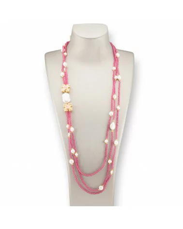 Collana Bijoux Charlestone Di Perle Di Fiume E Cristalli Con Elementi Di Bronzo 90cm Ruby Light-DESIGN ITALY | Worldofjewel.com