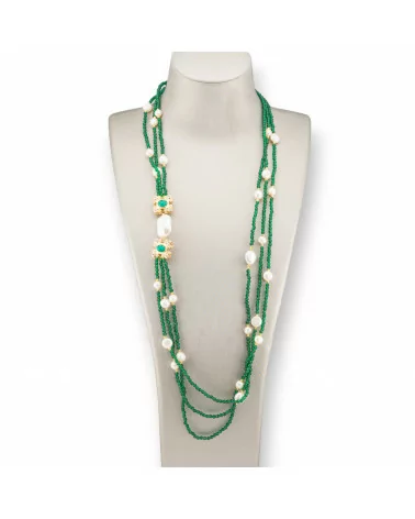 Collana Bijoux Charlestone Di Perle Di Fiume E Cristalli Con Elementi Di Bronzo 90cm Verde-DESIGN ITALY | Worldofjewel.com