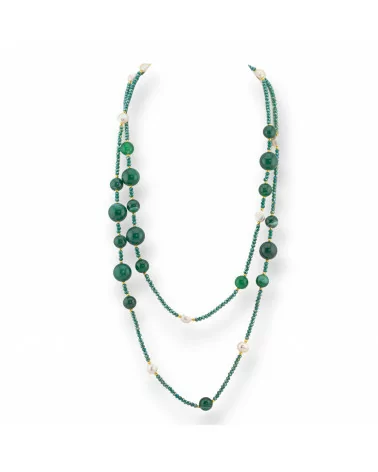 Collana Bijoux Charlestone Di Pietre Dure Perle Di Fiume E Cristalli 120cm Con Chiusura Agata Verde Striata-DESIGN ITALY | Worldofjewel.com