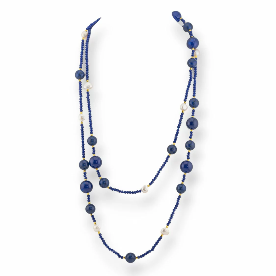 Collana Bijoux Charlestone Di Pietre Dure Perle Di Fiume E Cristalli 120cm Con Chiusura Blu-DESIGN ITALY | Worldofjewel.com