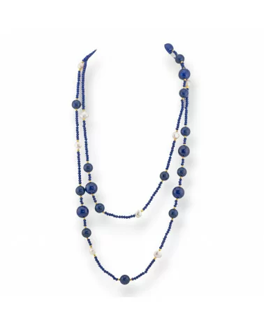 Collana Bijoux Charlestone Di Pietre Dure Perle Di Fiume E Cristalli 120cm Con Chiusura Blu-DESIGN ITALY | Worldofjewel.com