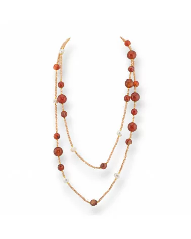 Collana Bijoux Charlestone Di Pietre Dure Perle Di Fiume E Cristalli 120cm Con Chiusura Corniola-DESIGN ITALY | Worldofjewel.com