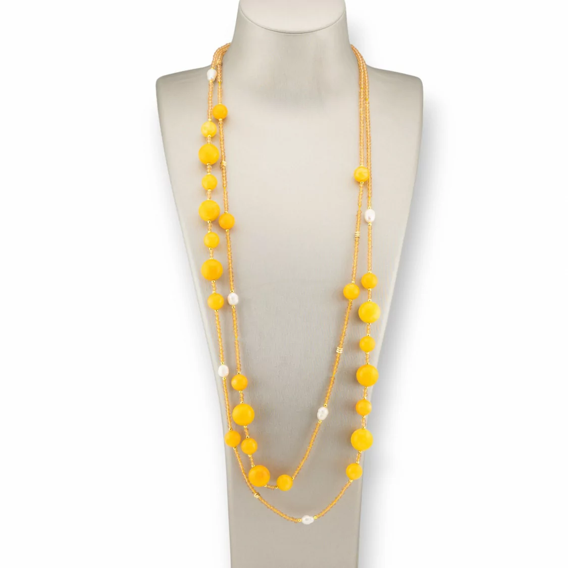 Collana Bijoux Charlestone Di Pietre Dure Perle Di Fiume E Cristalli 160cm Giada Gialla-DESIGN ITALY | Worldofjewel.com