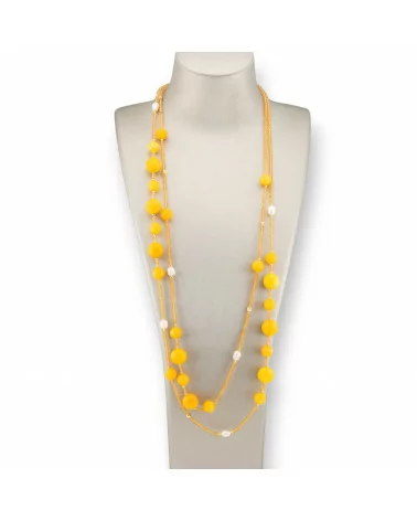 Collana Bijoux Charlestone Di Pietre Dure Perle Di Fiume E Cristalli 160cm Giada Gialla-DESIGN ITALY | Worldofjewel.com