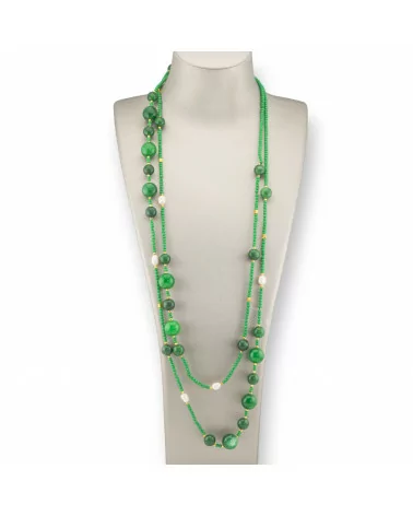 Collana Bijoux Charlestone Di Pietre Dure Perle Di Fiume E Cristalli 160cm Giada Verde-DESIGN ITALY | Worldofjewel.com