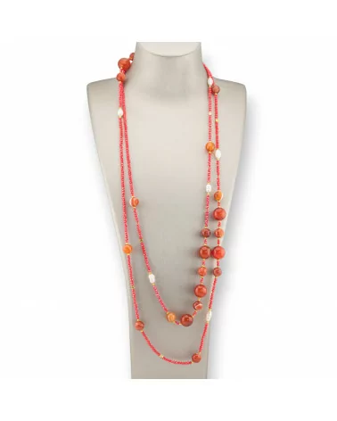 Collana Bijoux Charlestone Di Pietre Dure Perle Di Fiume E Cristalli 160cm Rosso-DESIGN ITALY | Worldofjewel.com