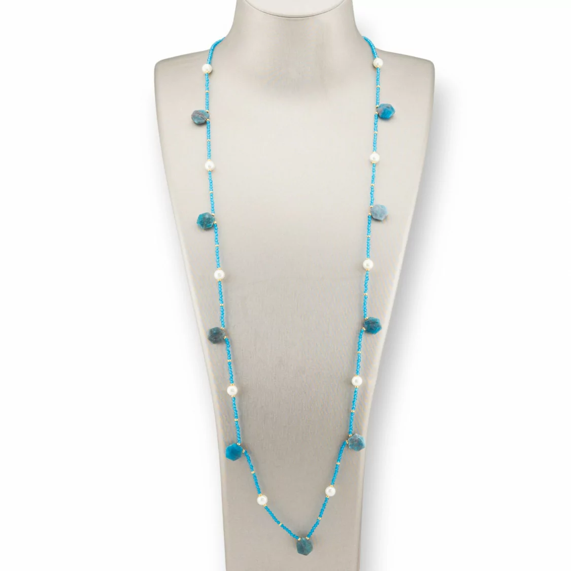 Collana Bijoux Charlestone Di Pietre Dure Perle Di Fiume E Cristalli 90cm Apatite-DESIGN ITALY | Worldofjewel.com