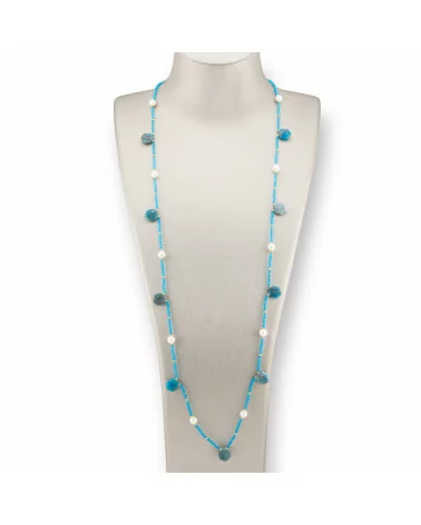 Collana Bijoux Charlestone Di Pietre Dure Perle Di Fiume E Cristalli 90cm Apatite-DESIGN ITALY | Worldofjewel.com