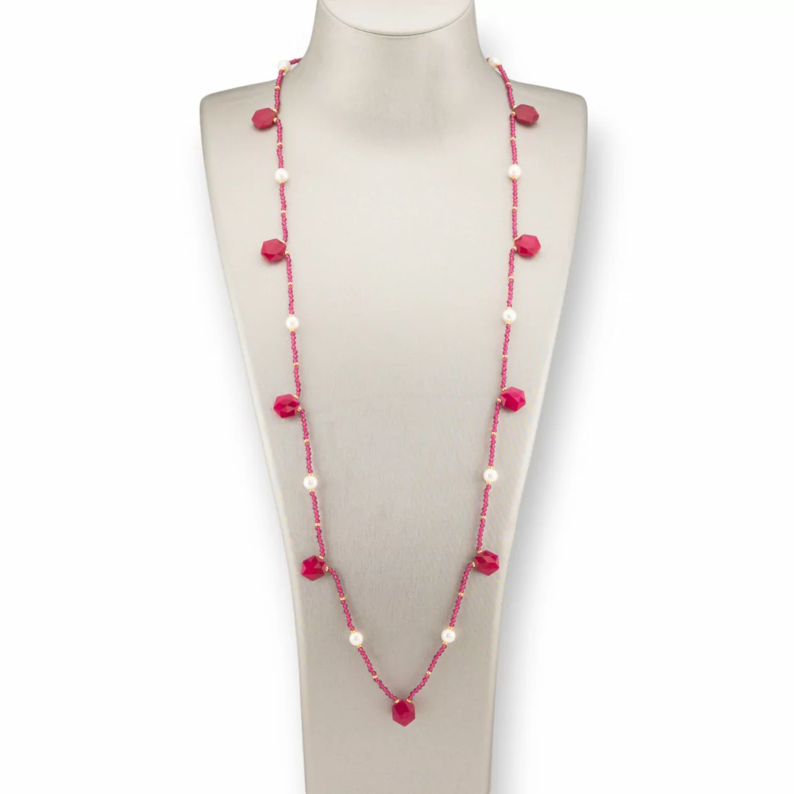 Collana Bijoux Charlestone Di Pietre Dure Perle Di Fiume E Cristalli 90cm Giada Ruby-DESIGN ITALY | Worldofjewel.com