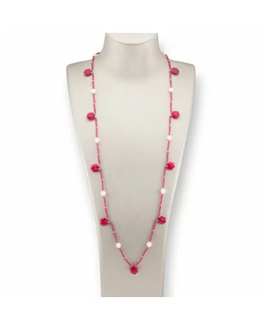 Collana Bijoux Charlestone Di Pietre Dure Perle Di Fiume E Cristalli 90cm Giada Ruby-DESIGN ITALY | Worldofjewel.com