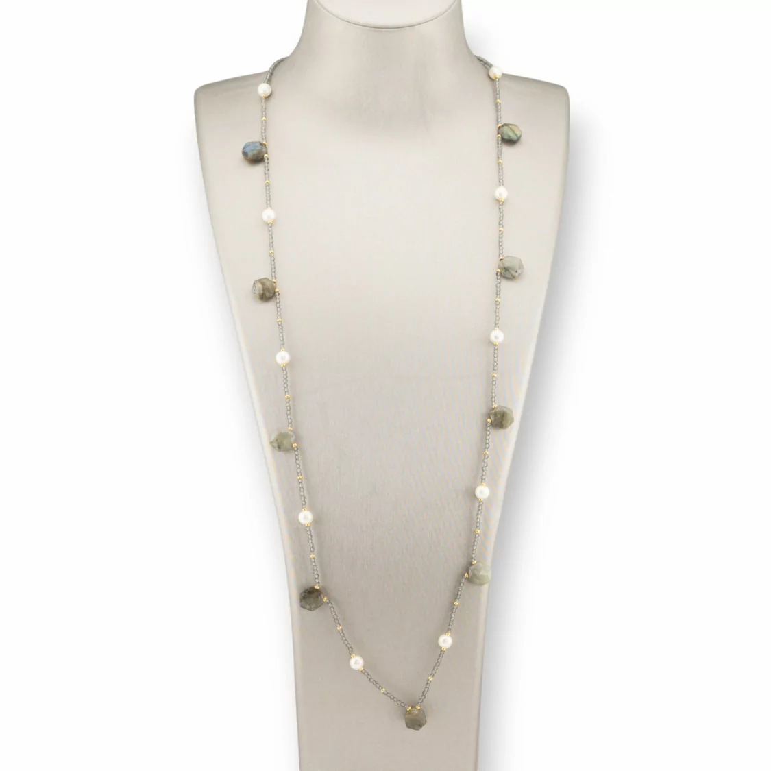 Collana Bijoux Charlestone Di Pietre Dure Perle Di Fiume E Cristalli 90cm Labradorite-DESIGN ITALY | Worldofjewel.com