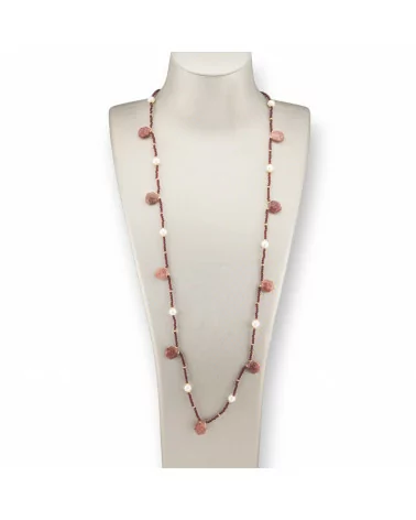 Collana Bijoux Charlestone Di Pietre Dure Perle Di Fiume E Cristalli 90cm Quarzo Fragola-DESIGN ITALY | Worldofjewel.com