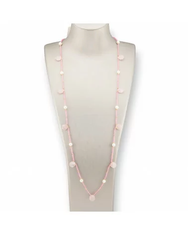 Collana Bijoux Charlestone Di Pietre Dure Perle Di Fiume E Cristalli 90cm Quarzo Rosa-DESIGN ITALY | Worldofjewel.com