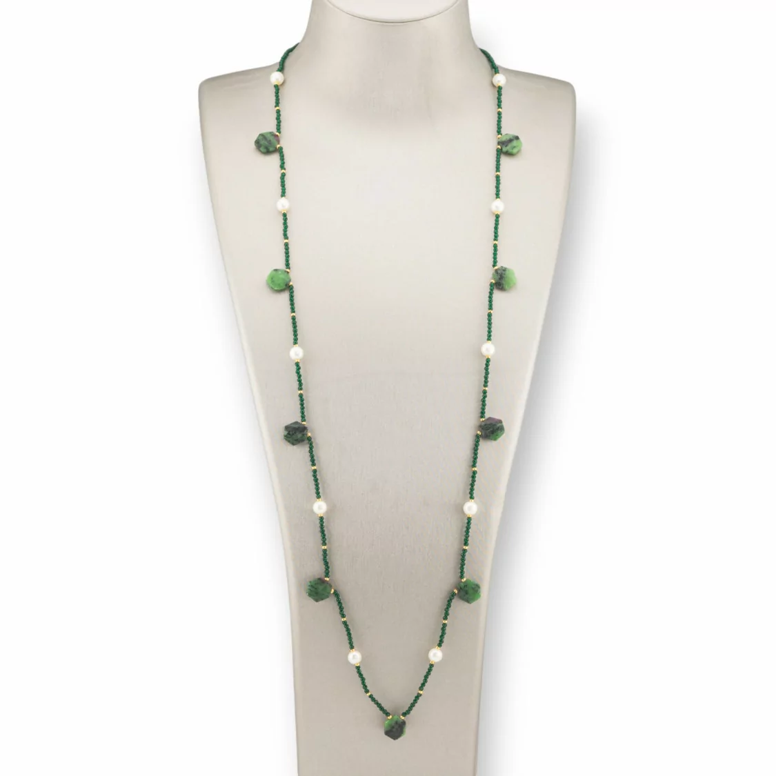 Collana Bijoux Charlestone Di Pietre Dure Perle Di Fiume E Cristalli 90cm Rubizoisite-DESIGN ITALY | Worldofjewel.com