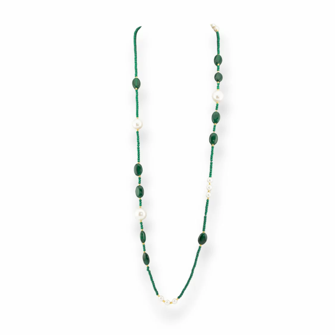 Collana Bijoux Di Cristalli CZ Con Pietre Dure E Perle Barocche Con Ematite 90cm Verde-DESIGN ITALY | Worldofjewel.com